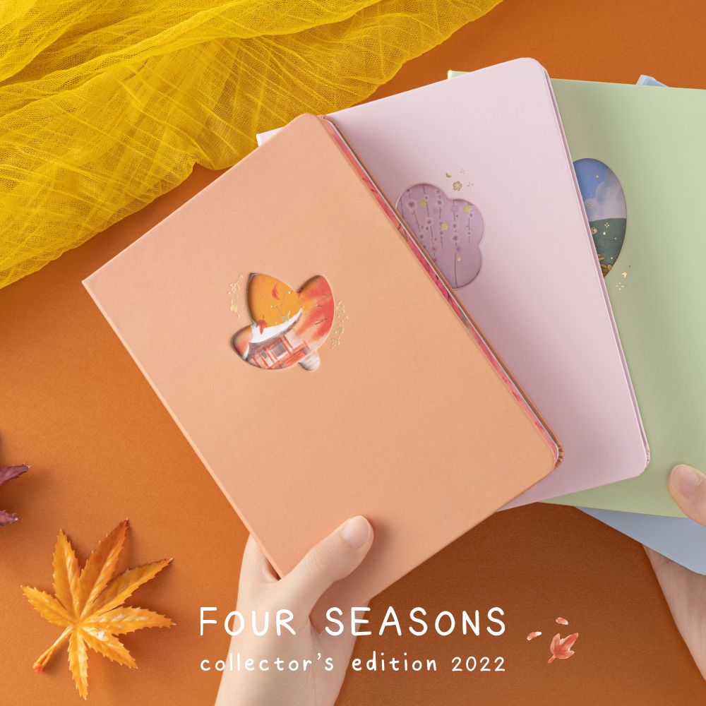 Tsuki Four Seasons: Autumn Collector’s Edition 2022 Bullet Journl photo with the other season notebooks