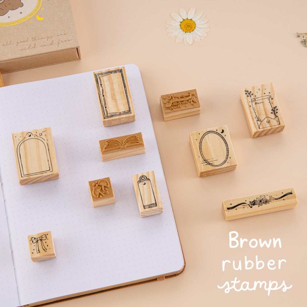 Brown rubber stamps on the bullet journal