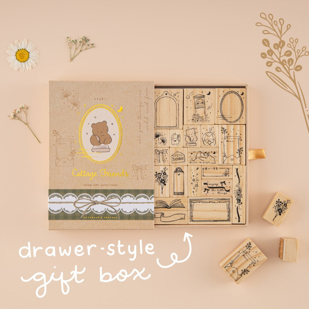 Note Journal Stamp Tsuki ‘Cottage Friends’ Bullet Journal Stamp Set ☾ – NotebookTherapy