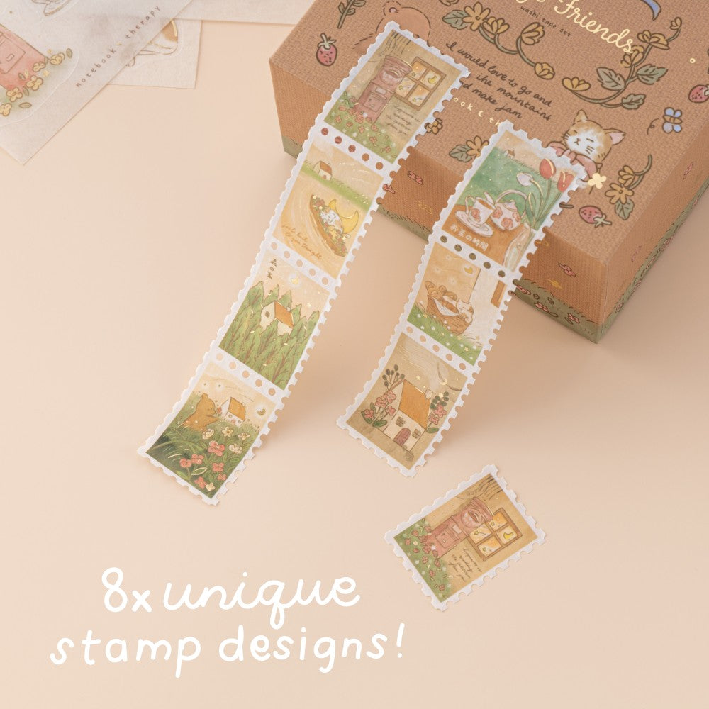 8x unique cottagecore washi tape stamp designs 