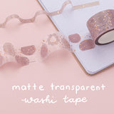Matte transparent washi tape roll from constellations washi tape set on pink background