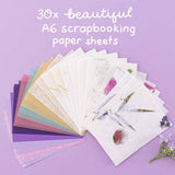 30x beautiful A6 scrapbook paper sheets on purple background