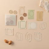 Wax seal stickers and paper frames on beige background