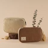 Corduroy pencil case and cream canvas travel pouch