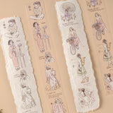 Swatch of girls illustrated PET tape some on textured paper some on beige background