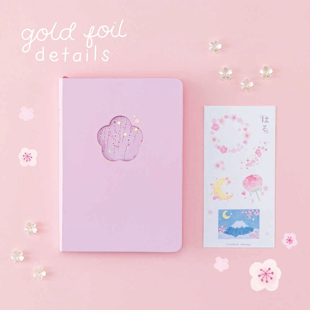 Tsuki Four Seasons: Spring Collector’s Edition 2022 Bullet Journal with sticker sheet on light pink background