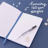 Open Tsuki ‘Winter Wishes’ Limited Edition Bullet Journal with luxury 160GSM pages with free paperclip gift with pen on navy background